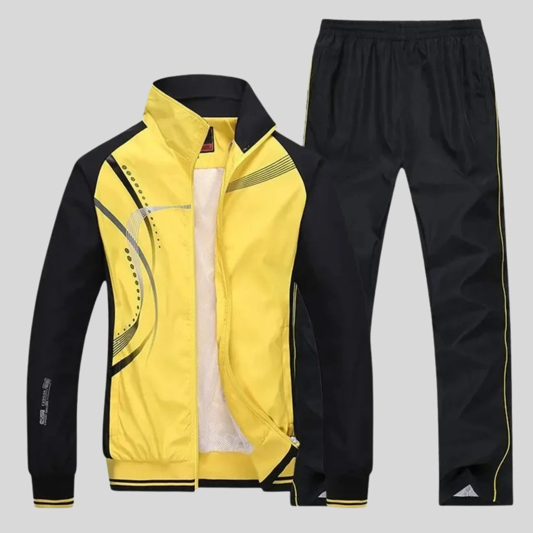 Yellow Athletic Men's Sweatsuit With Curved Design - Front Athletic