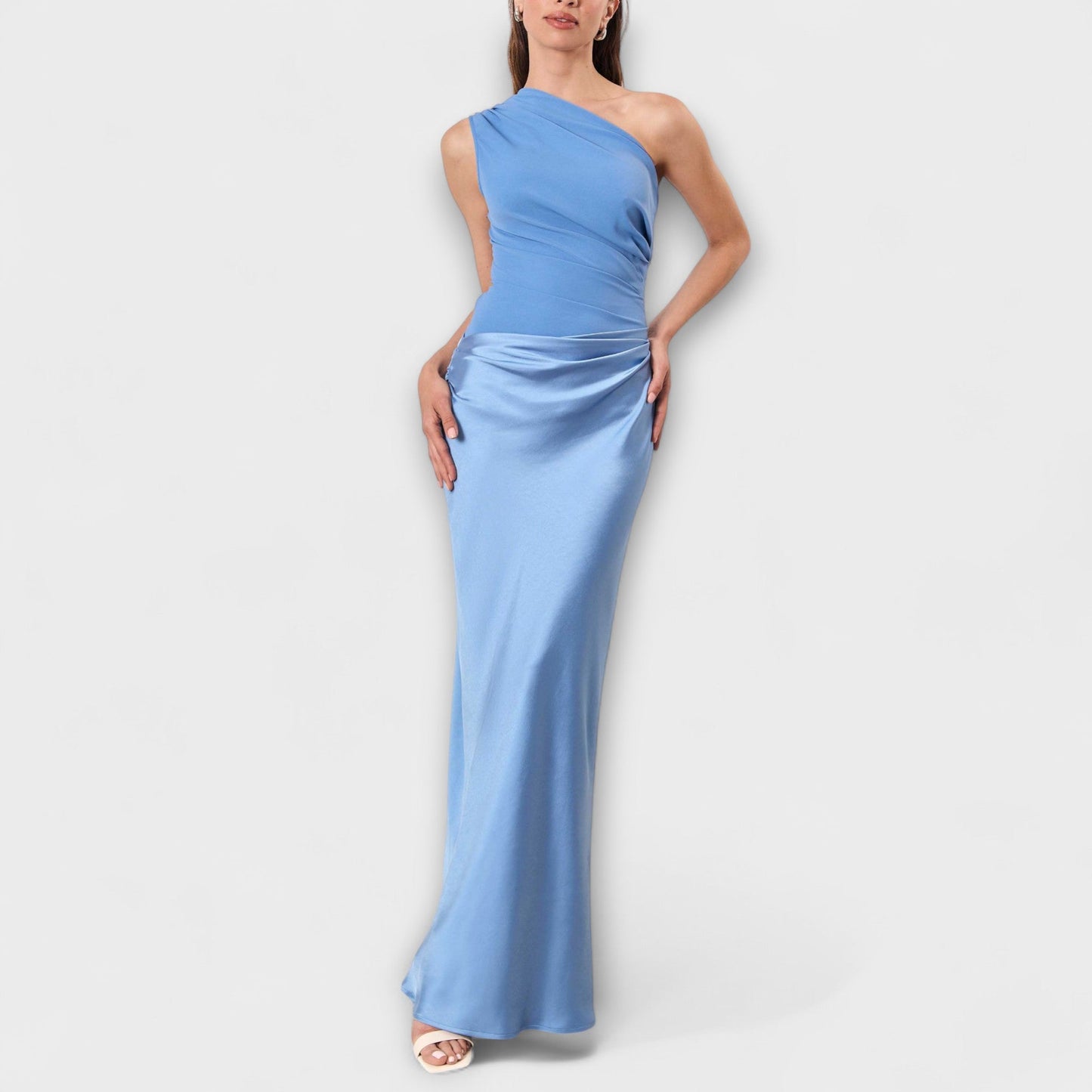 Noor™ | Elegante One-Shoulder Maxi Jurk met Plooien