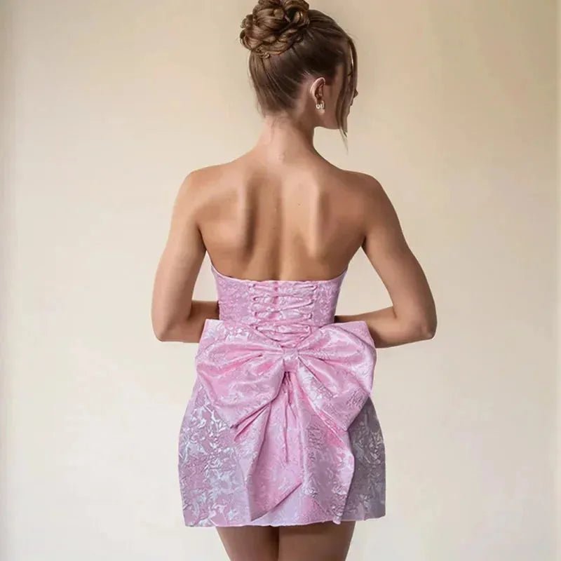 Margot | Elegant Backless Mini Dress With Lace - Up Detail - Pink - 7