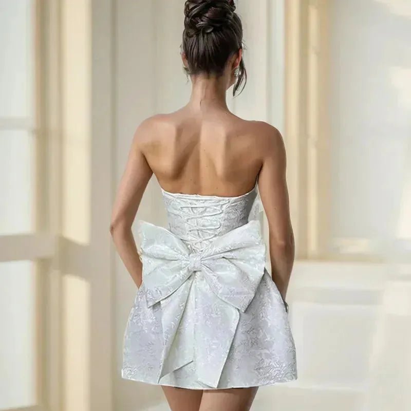 Margot | Elegant Backless Mini Dress With Lace - Up Detail - White - 9