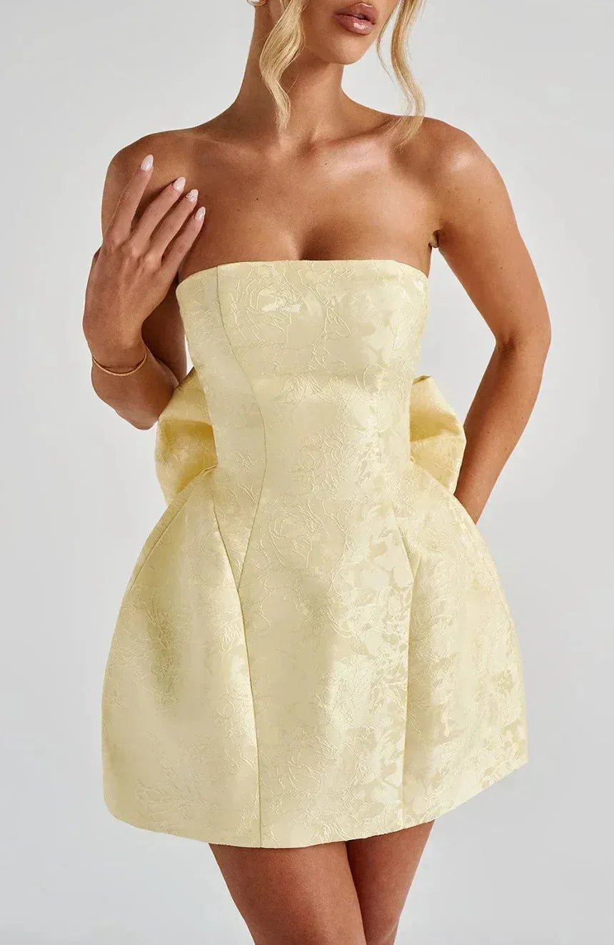 Margot | Elegant Backless Mini Dress With Lace - Up Detail - Yellow - 3