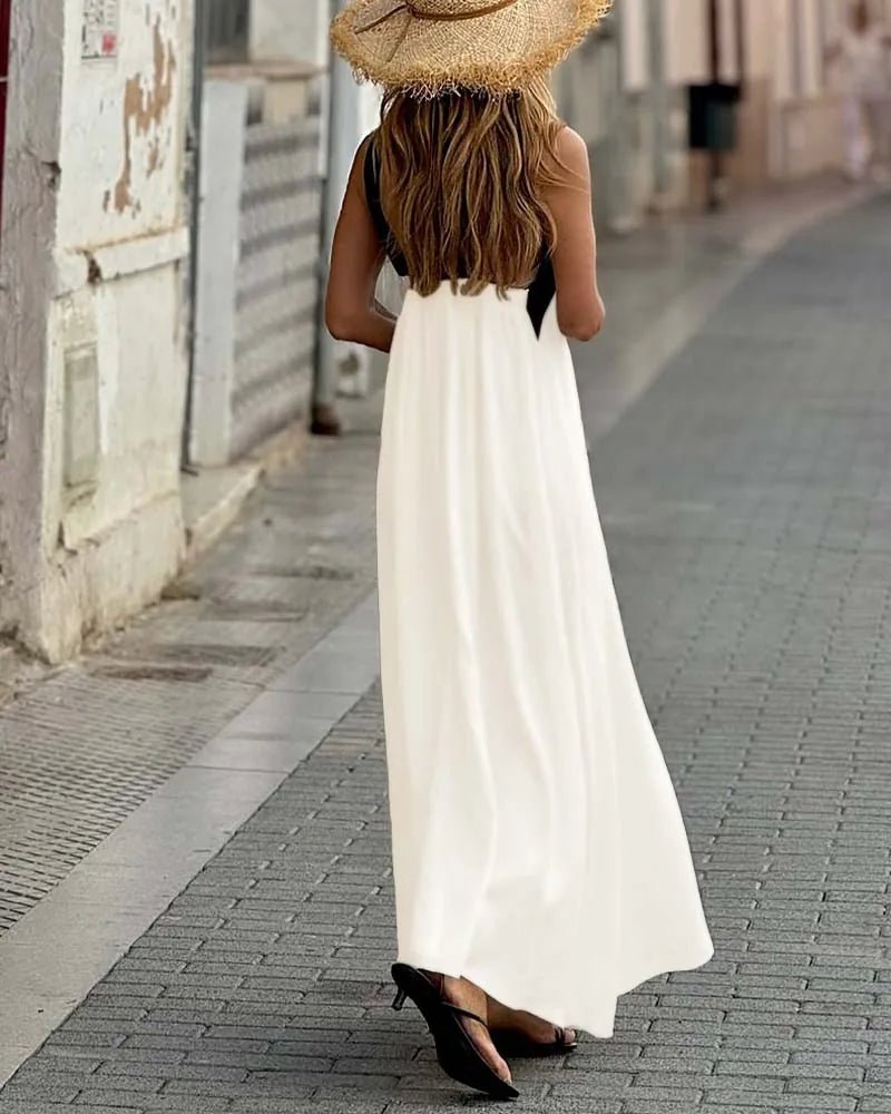 Ivy | Elegant Black and White Halter Crossover Maxi Dress - White - 4