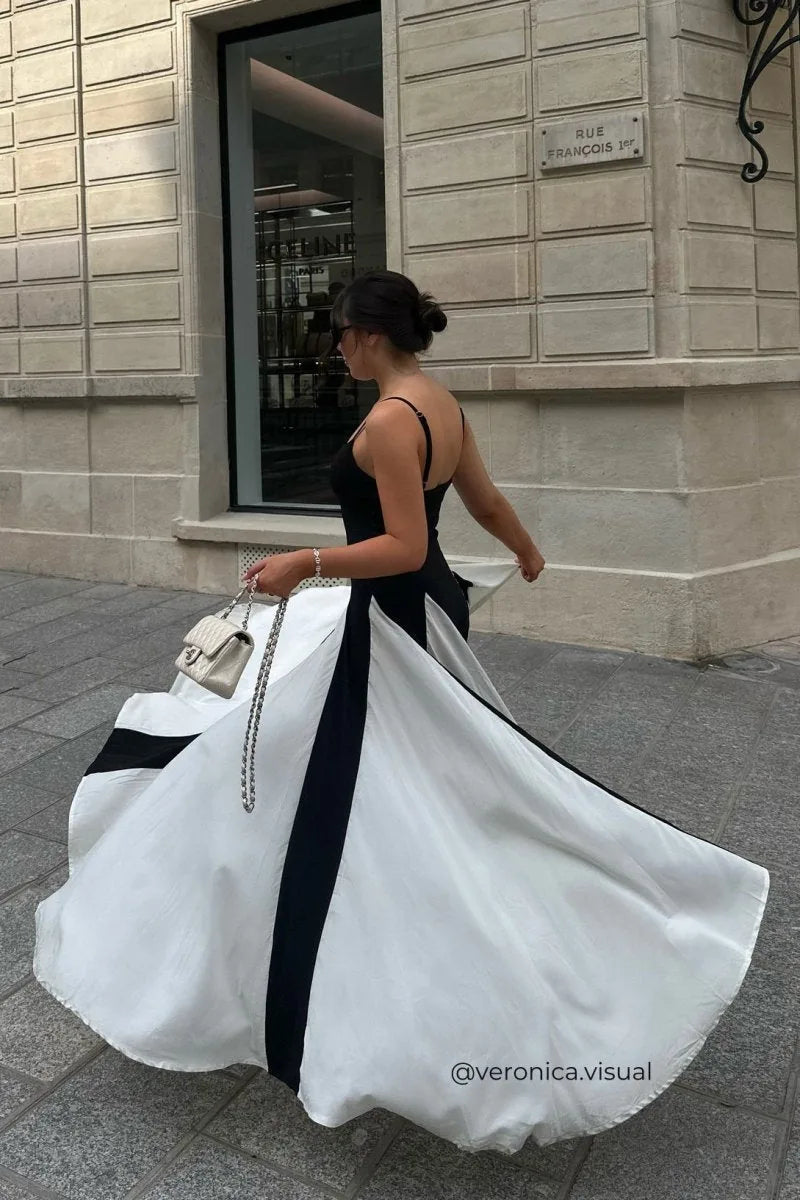 Celeste | Elegant Black and White Dress with Sweetheart Neckline - Black - 14