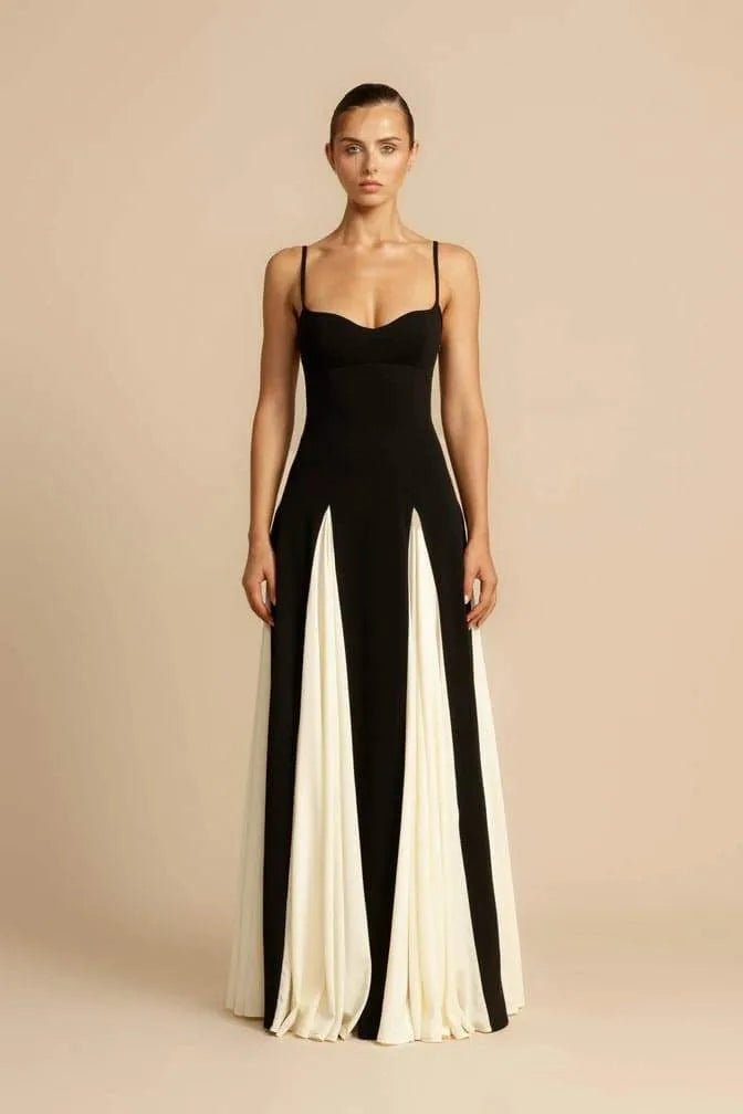 Celeste | Elegant Black and White Dress with Sweetheart Neckline - Black - 3