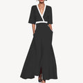 Sophia | Elegant Black And White Dress With V-Neck Wrap Style
