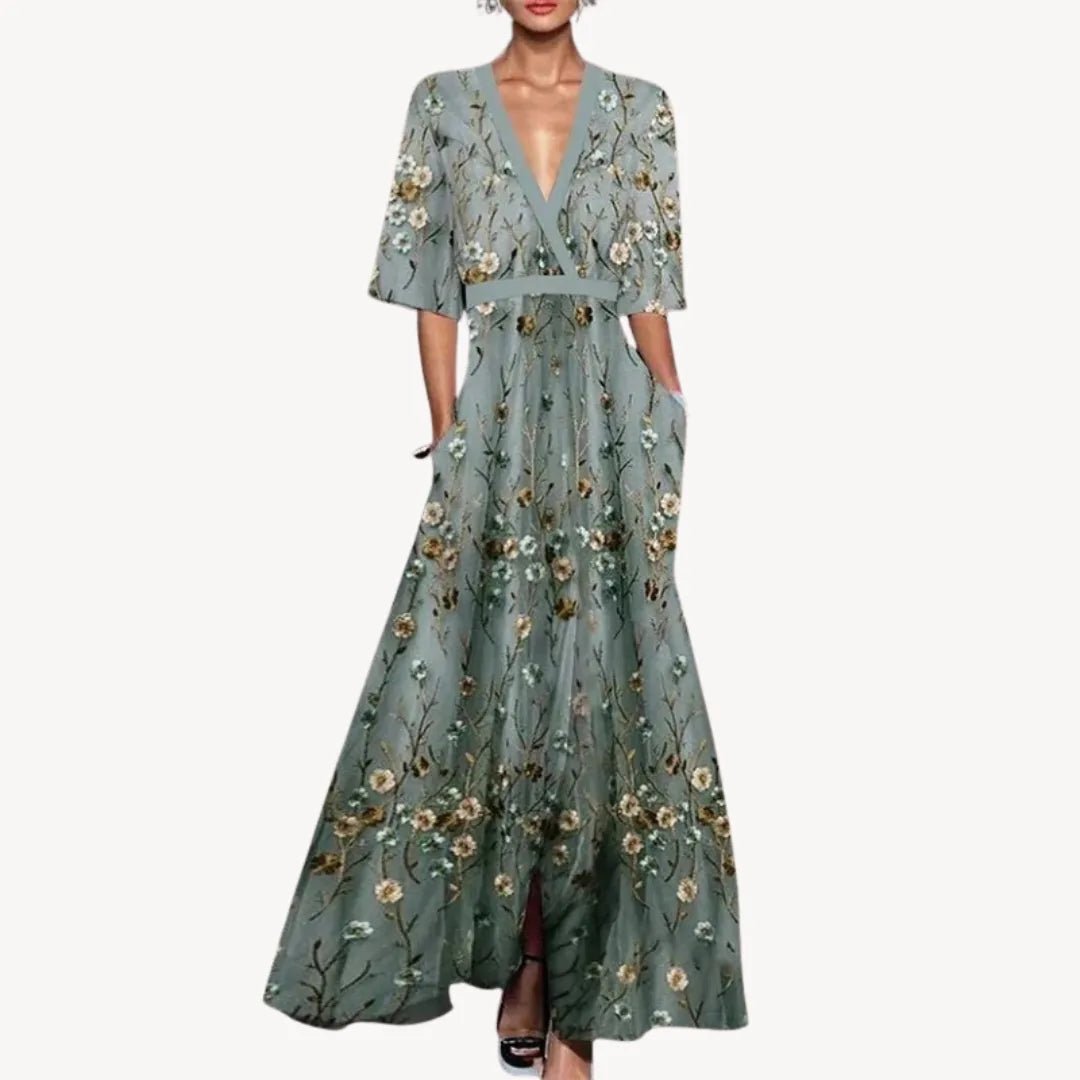Sophia | Elegant Black And White Dress With V - Neck Wrap Style - Light Green - 2