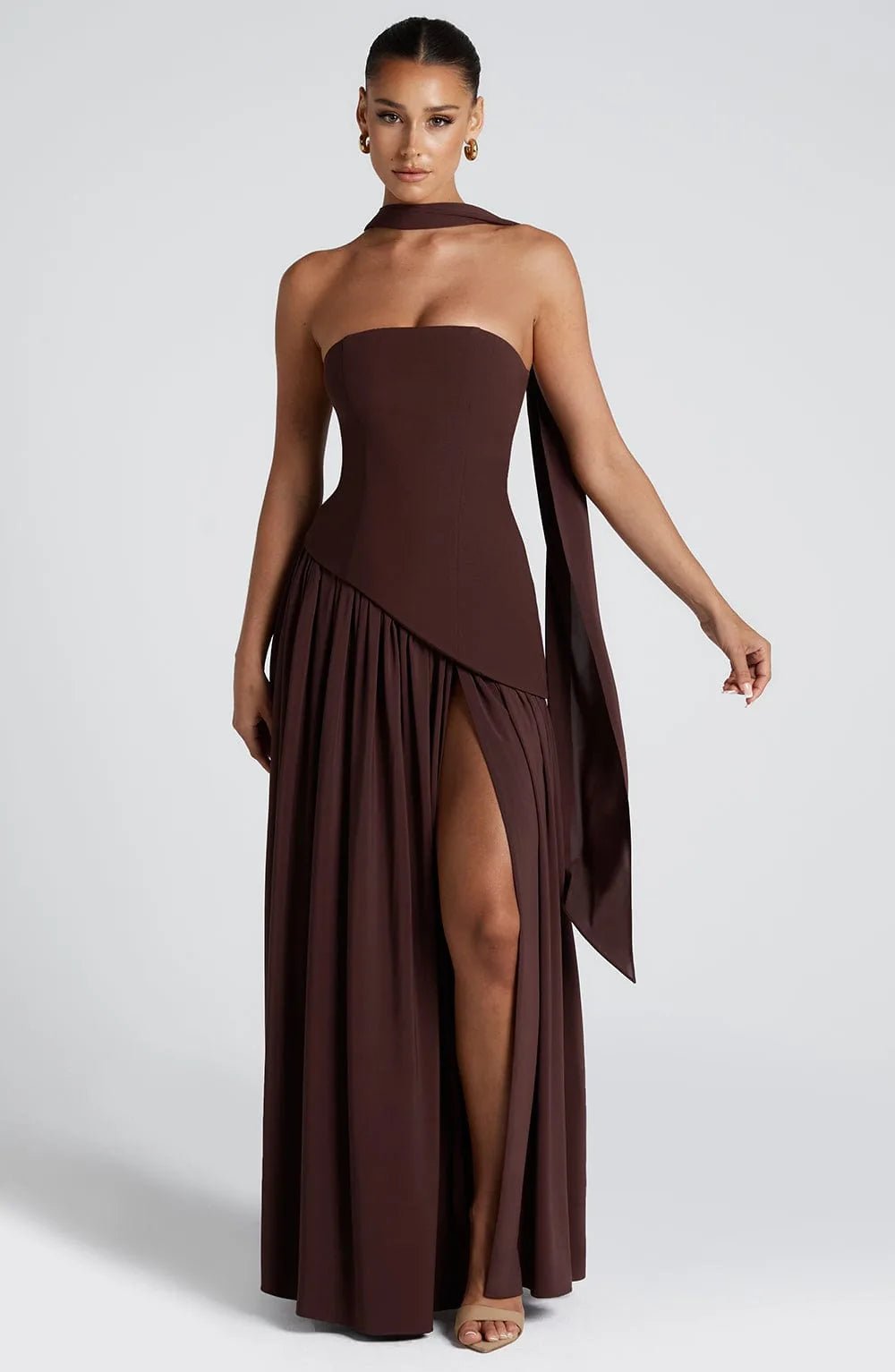 Ruby | Elegant Black Bridesmaid Dresses with Halter Neckline - Brown - 6