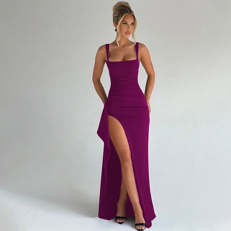 Esme | Elegant Black Bridesmaid Dresses Square Neck Maxi - Purple - 7
