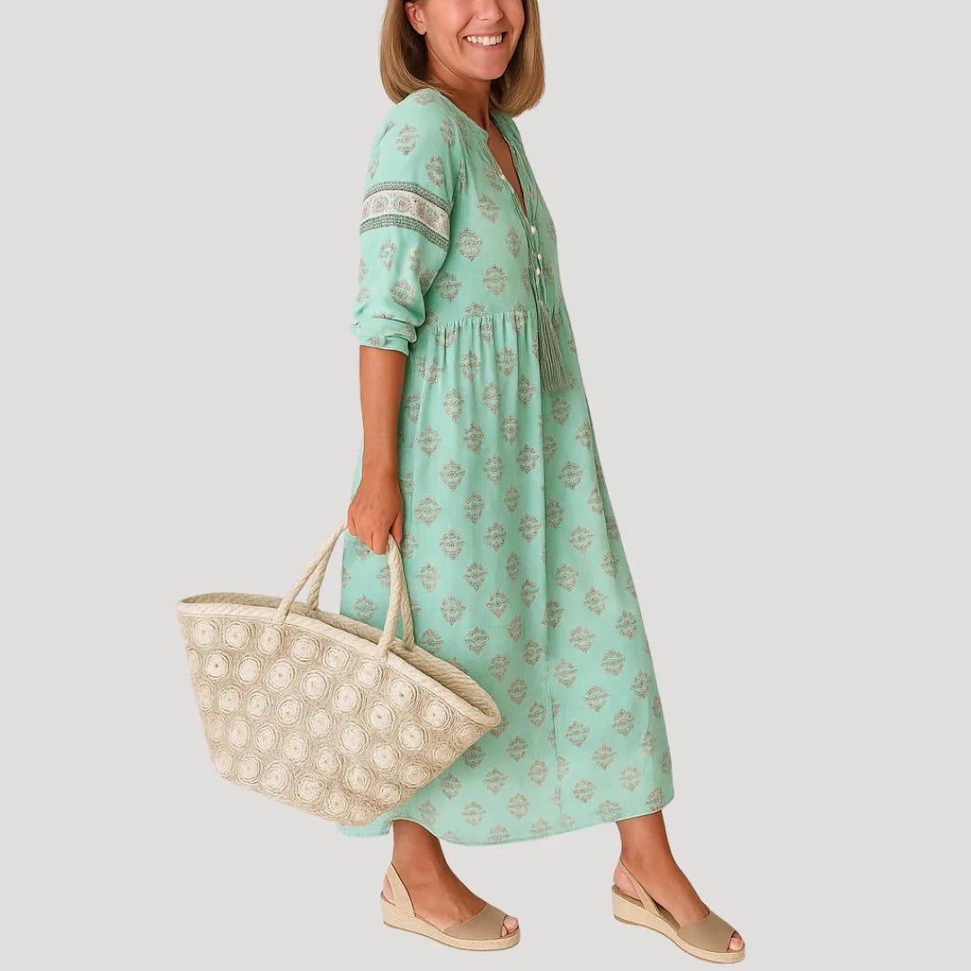 Grace | Boho V - Neck Tiered Beach Dress With Tassel Details - Mint - 4