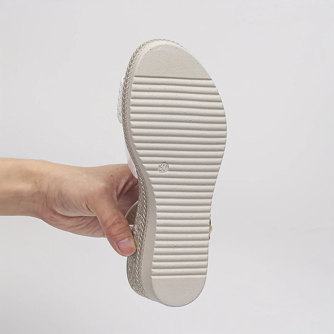 Isla | Chic Braided Strap White Wedge Sandals - White - 6