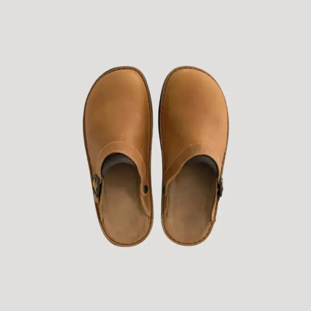 Scarlett | Stylish Brown Leather Clogs With Adjustable Strap - Light Brown - 4