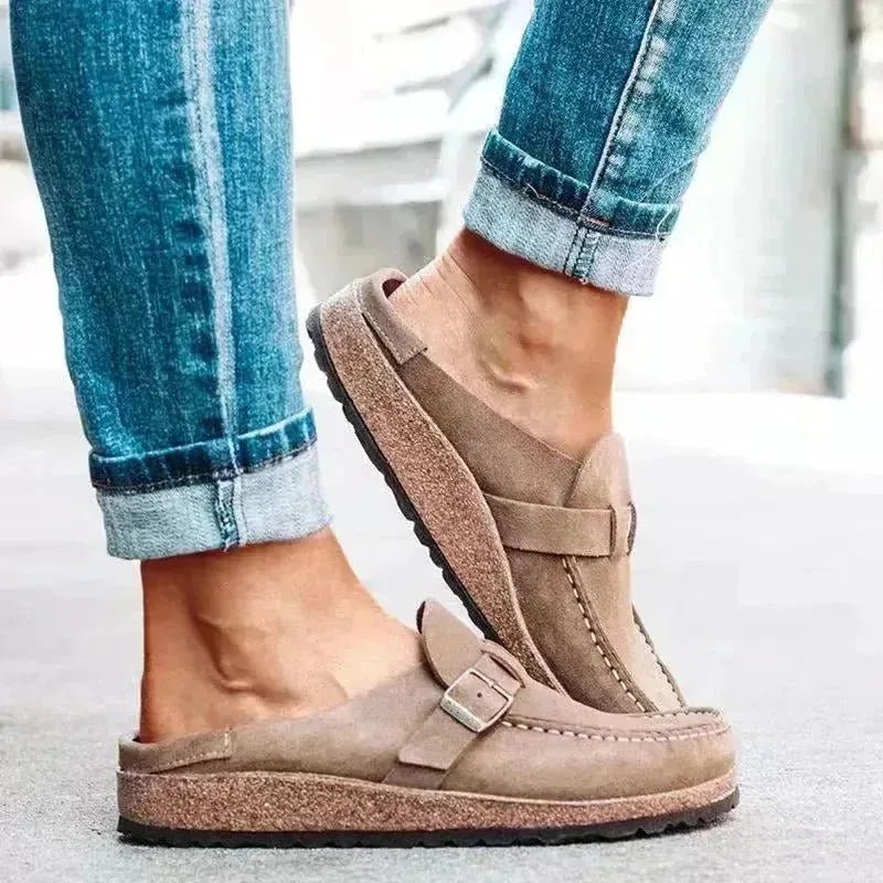 Rhea | Stylish Buckle Detail Clogs - Sage - 7