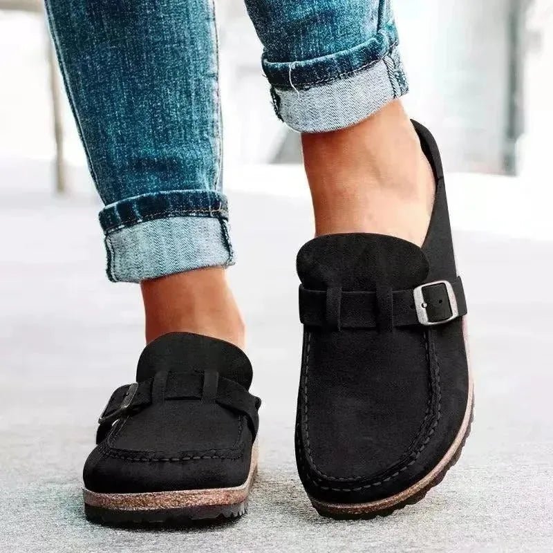 Rhea | Stylish Buckle Detail Clogs - Beige - 2