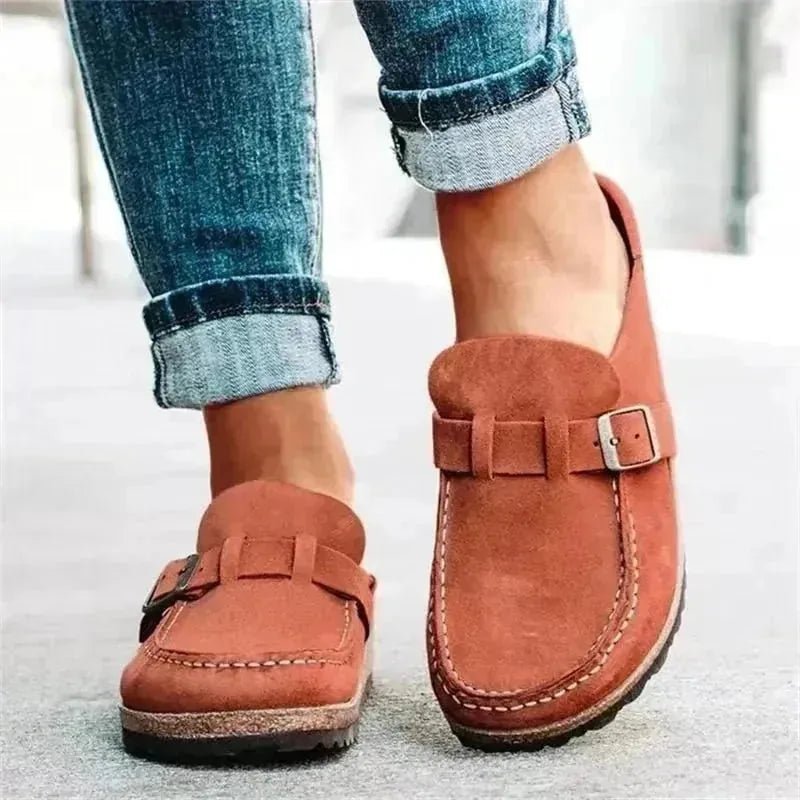 Rhea | Stylish Buckle Detail Clogs - Rust - 4