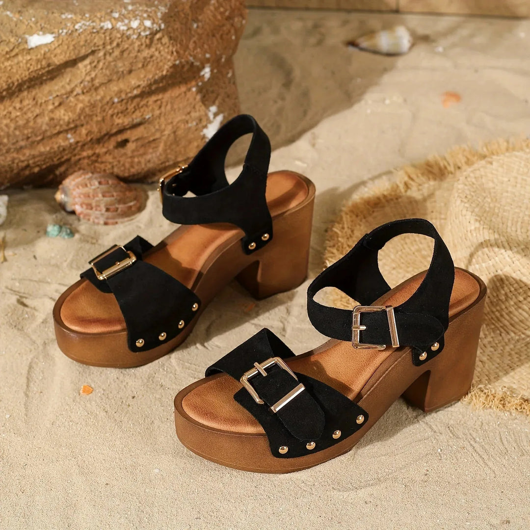 Harriet | Stylish Buckle Wedge Sandals with Platform - Brown - 4