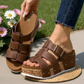 Maya | Stylish Buckle Strap Platform Sandals with Cork Wedge
