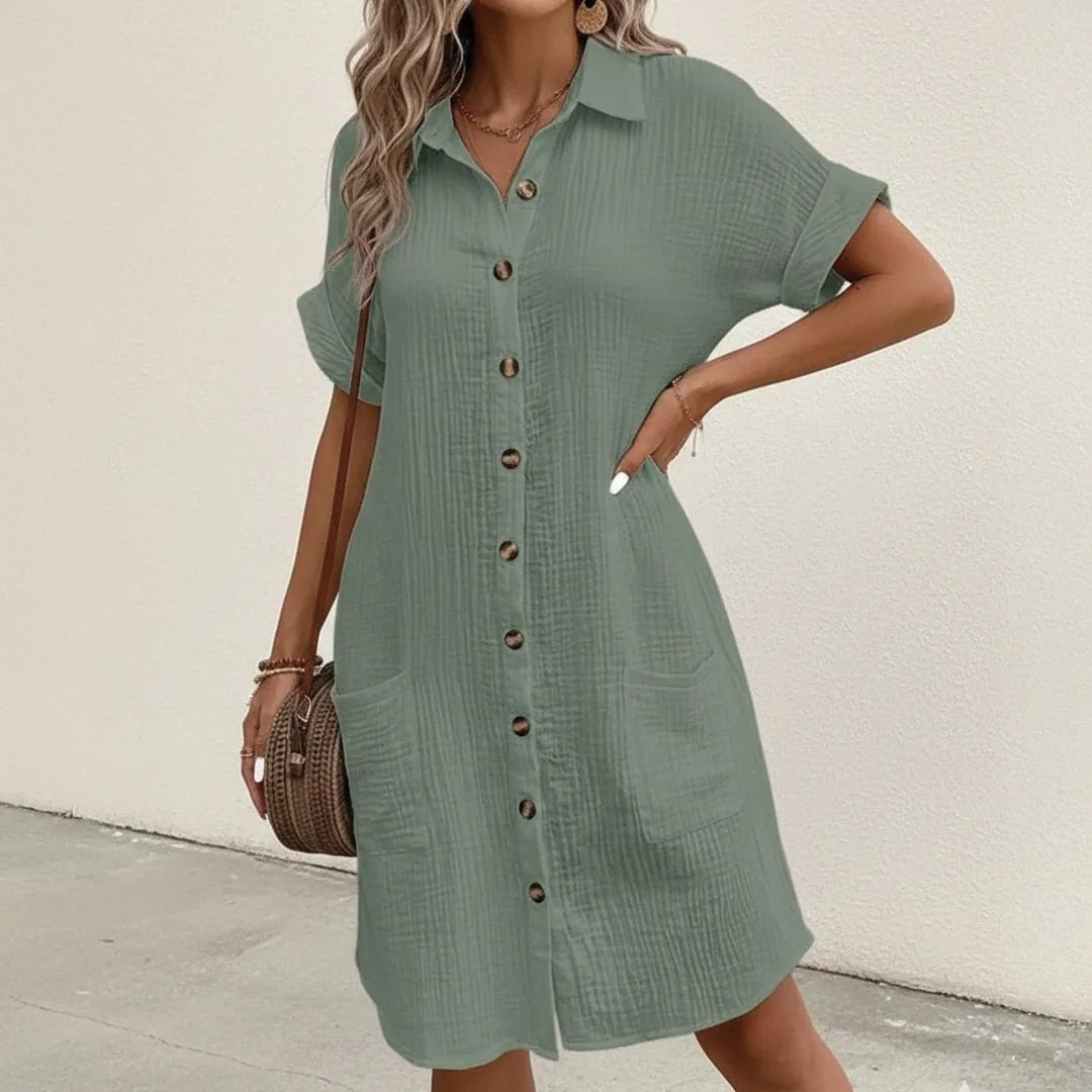 Margaret | Chic Button - Down Midi Shirt Dress - Sage - 3