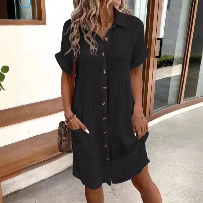 Alba | Chic Button - Up Shirt Dress With Pockets - Black - 4