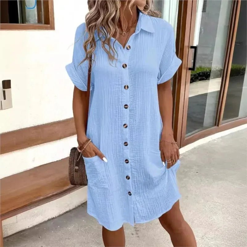 Alba | Chic Button - Up Shirt Dress With Pockets - Light Blue - 3