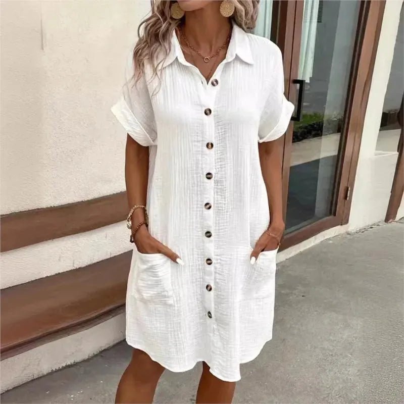 Alba | Chic Button - Up Shirt Dress With Pockets - White - 1