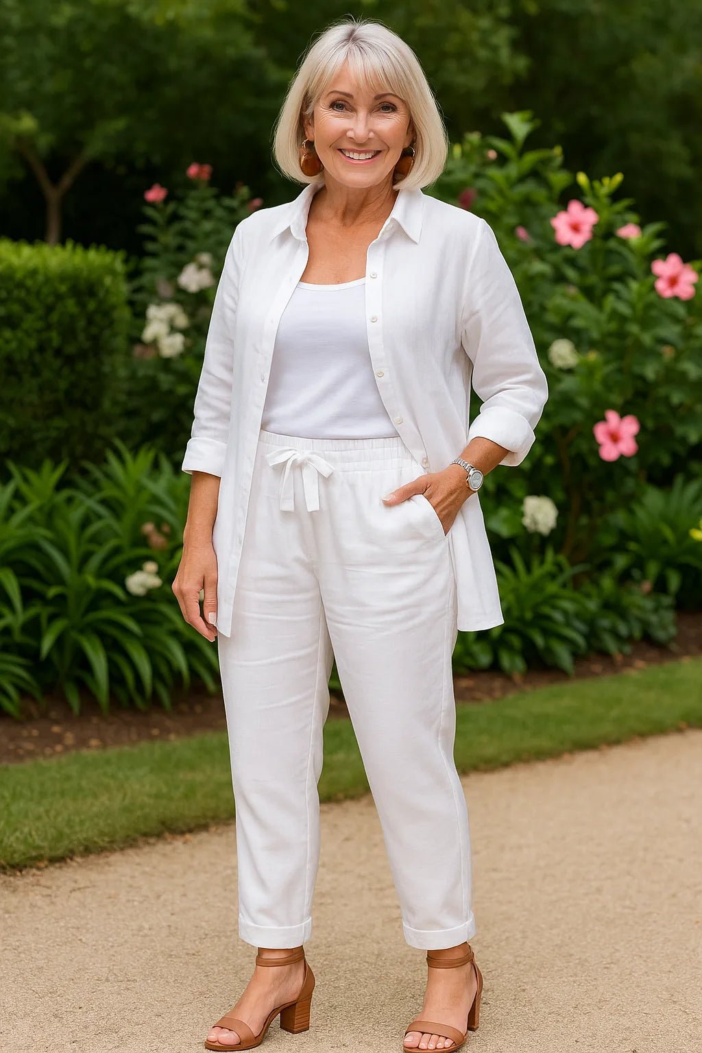 Grace | Linen Summer Co - Ord Everyday Set with Button - Up Shirt - White - 6
