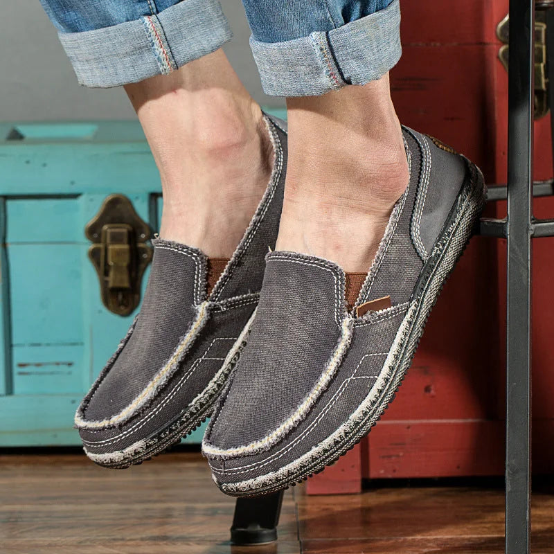 Grey Men's Canvas Casual Loafers — Tobias Slip-On Comfortable Espadrille - Front Detail