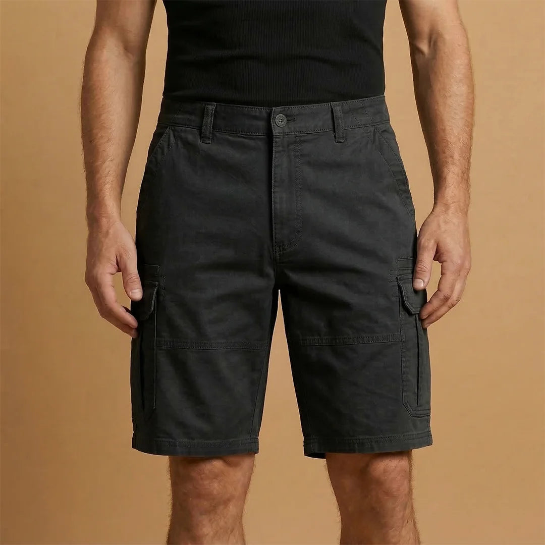 Black Men's Cargo Shorts with Pockets — Fletcher Cotton Canvas Multi-Pocket - Front