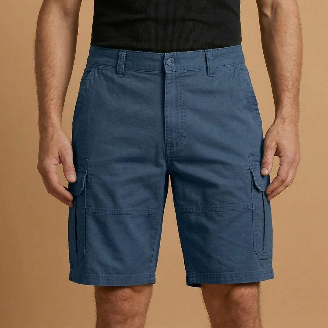 Blue Men's Cargo Shorts with Pockets — Fletcher Cotton Canvas Multi-Pocket - Front