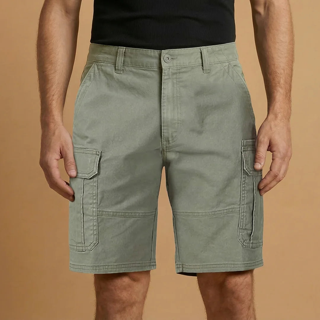 Light Green Men's Cargo Shorts with Pockets — Fletcher Cotton Canvas Multi-Pocket - Front Sage