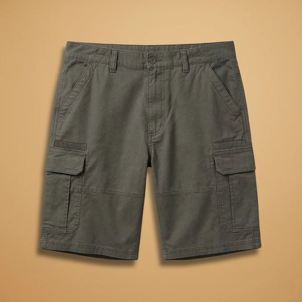 Military Green Men's Cargo Shorts with Pockets — Fletcher Cotton Canvas Multi-Pocket - Front Flat Lay