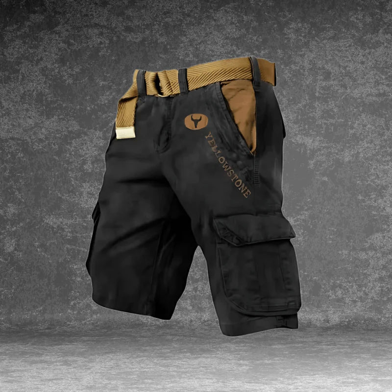 Black Men's Cargo Shorts with Pockets — Atticus Utility Belt Comfort - Studio Detail