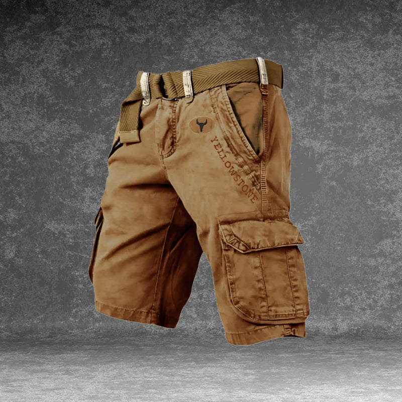 Brown Men's Cargo Shorts with Pockets — Atticus Utility Belt Comfort - Studio Full