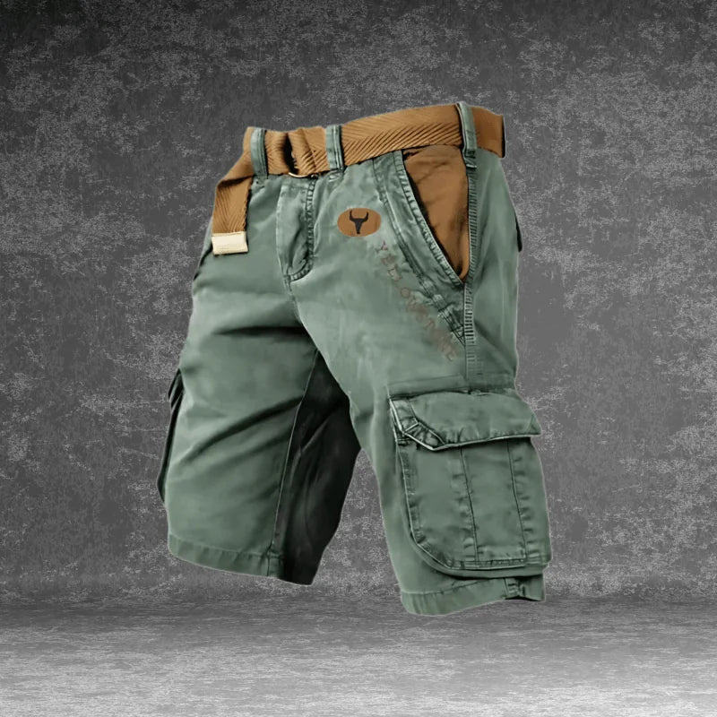 Green Men's Cargo Shorts with Pockets — Atticus Utility Belt Comfort - Back Detail