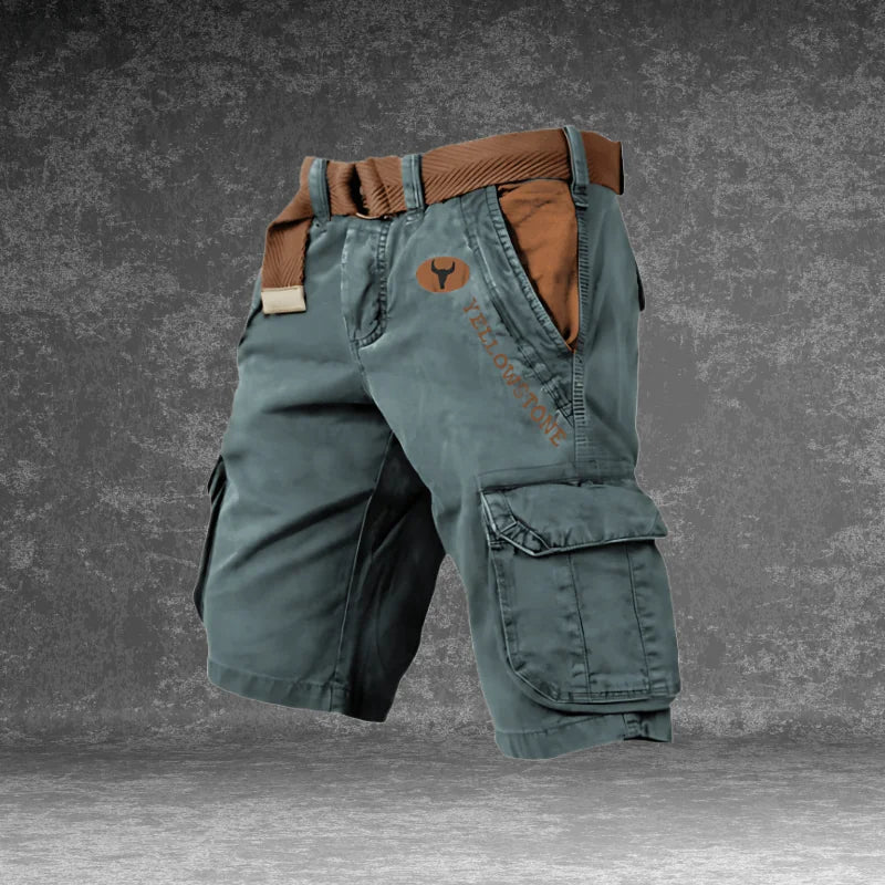 Green Men's Cargo Shorts with Pockets — Atticus Utility Belt Comfort - Side Pose