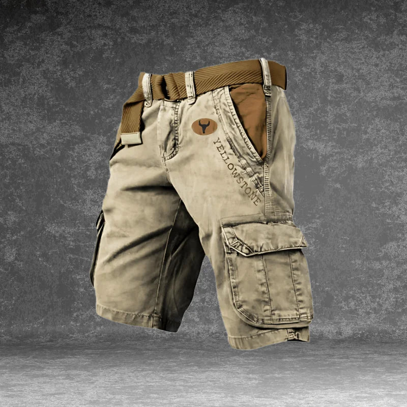 Khaki Men's Cargo Shorts with Pockets — Atticus Utility Belt Comfort - Front Display