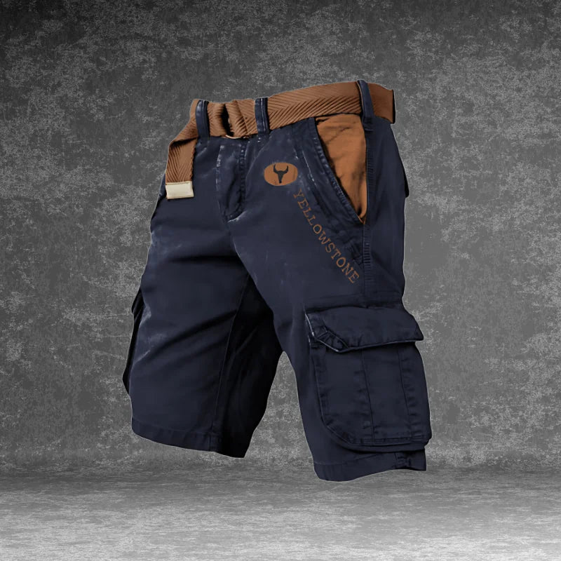 Marine Men's Cargo Shorts with Pockets — Atticus Utility Belt Comfort - Blue Front Angle