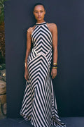 Celeste | Elegant Chevron Stripe Halter Maxi Dress Backless