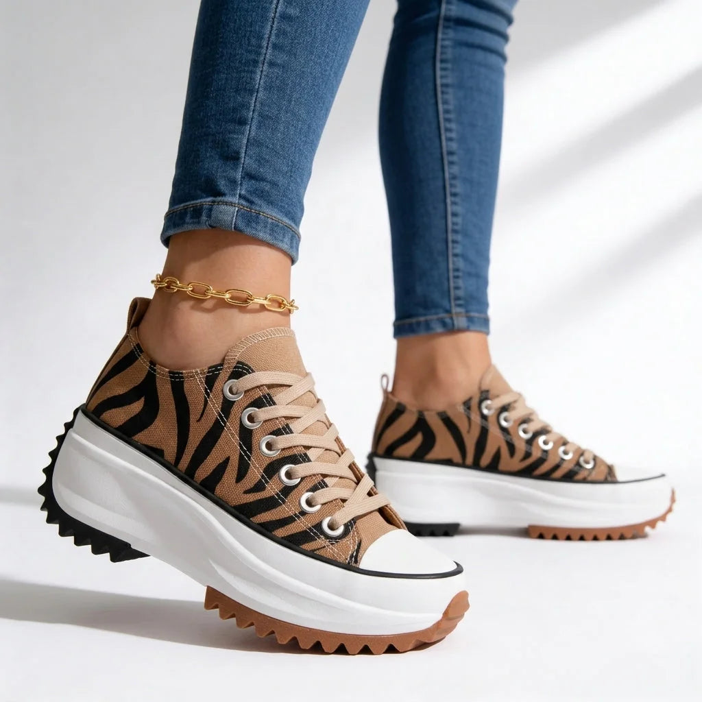 Tiger Women's Chunky Platform Sneakers — Violet Lace-Up Low-Top Casual - Lifestyle Jeans Side