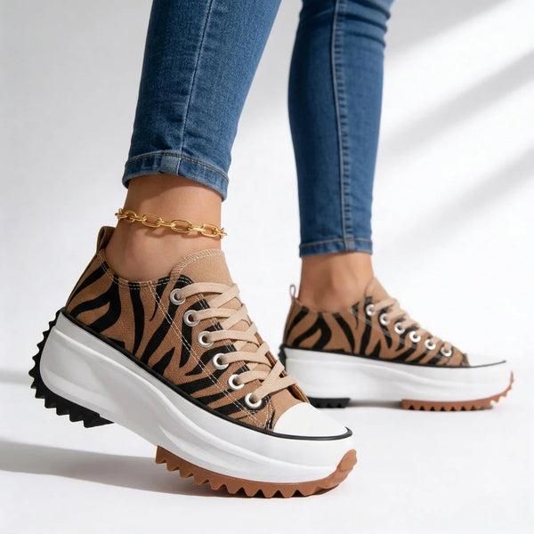 Tiger Women's Chunky Platform Sneakers — Violet Lace-Up Low-Top Casual - Lifestyle Jeans Side