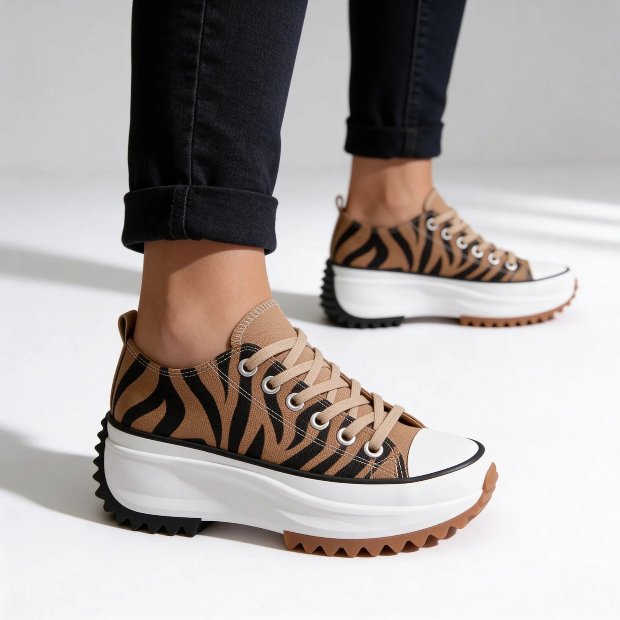 Tiger Women's Chunky Platform Sneakers — Violet Lace-Up Low-Top Casual - Side Profile Studio