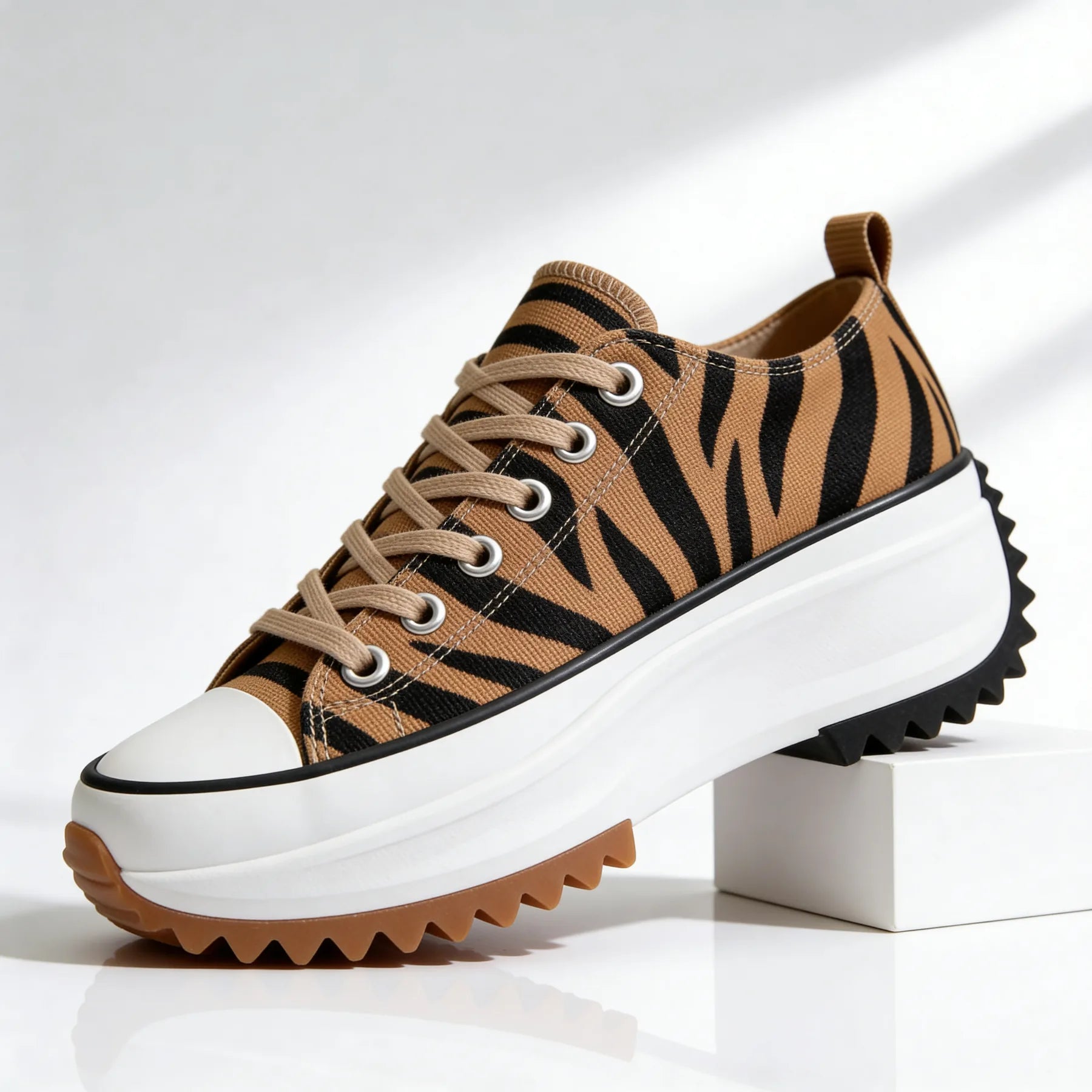 Tiger Women's Chunky Platform Sneakers — Violet Lace-Up Low-Top Casual - Studio Angled Single