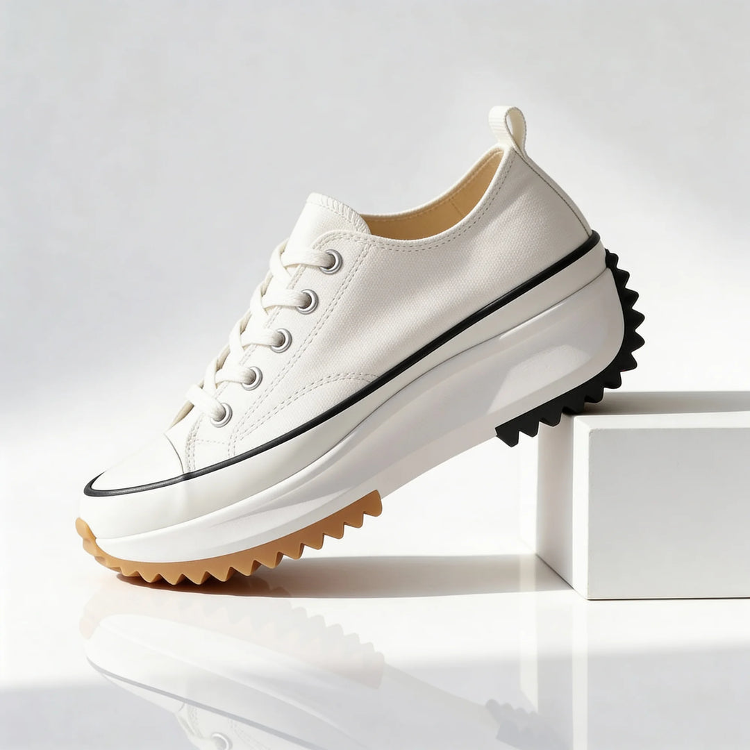 White Women's Chunky Platform Sneakers — Violet Lace-Up Low-Top Casual - Studio Single Side