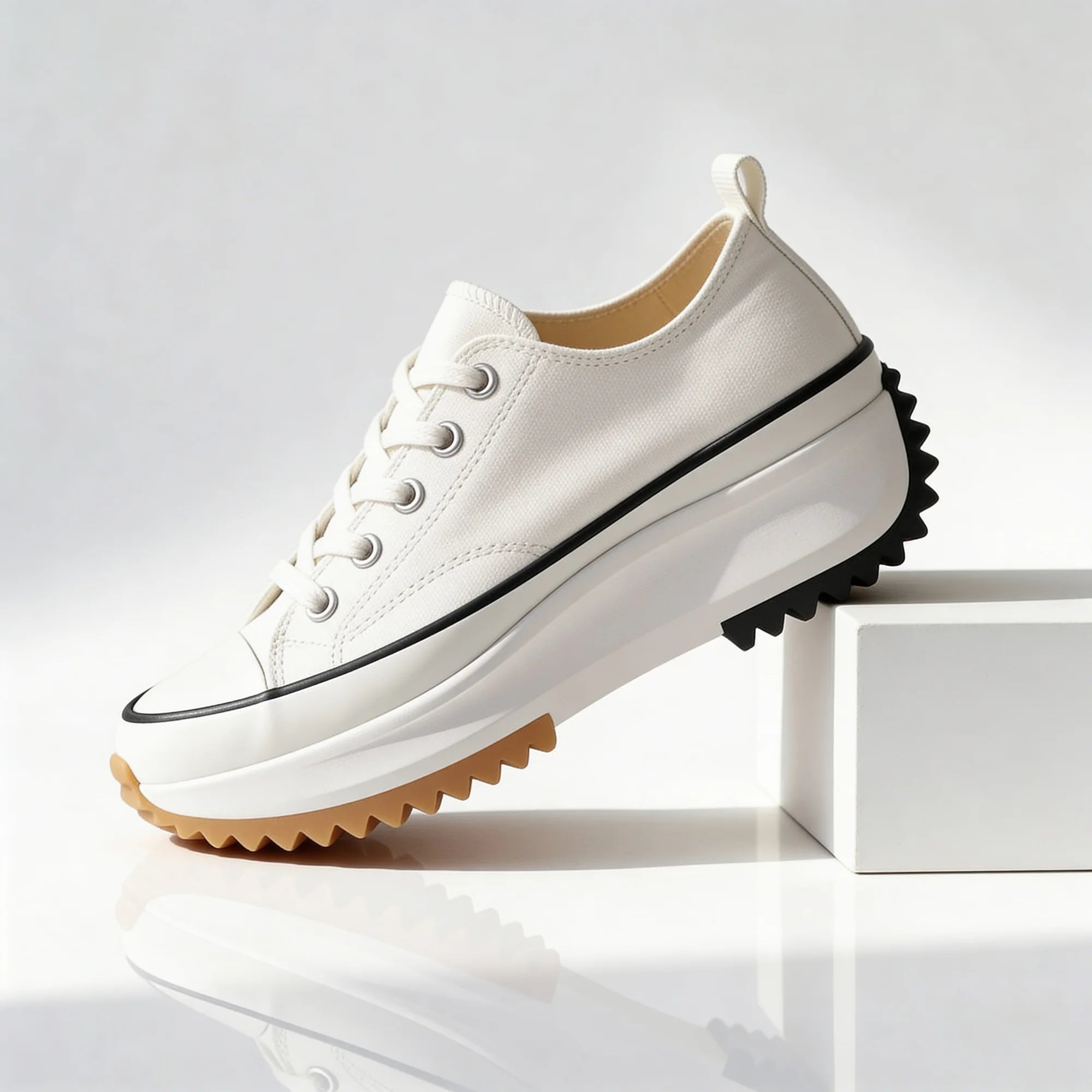 White Women's Chunky Platform Sneakers — Violet Lace-Up Low-Top Casual - Studio Single Side