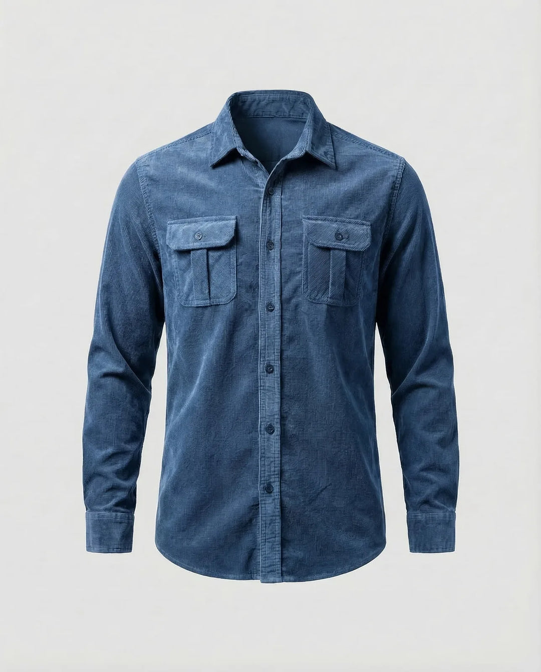 Blue Men's Corduroy Shirt with Chest Pockets - Product Shot