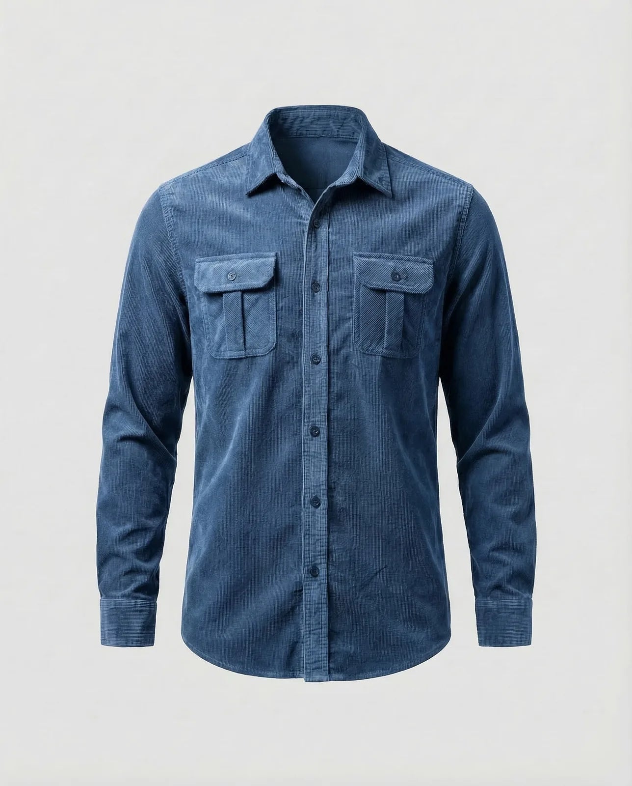 Blue Men's Corduroy Shirt with Chest Pockets - Product Shot