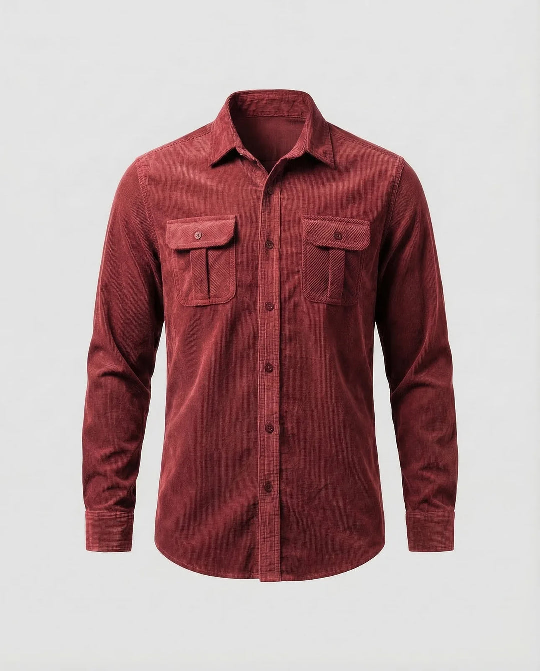 Burgundy Men's Corduroy Shirt with Chest Pockets - Studio Flat