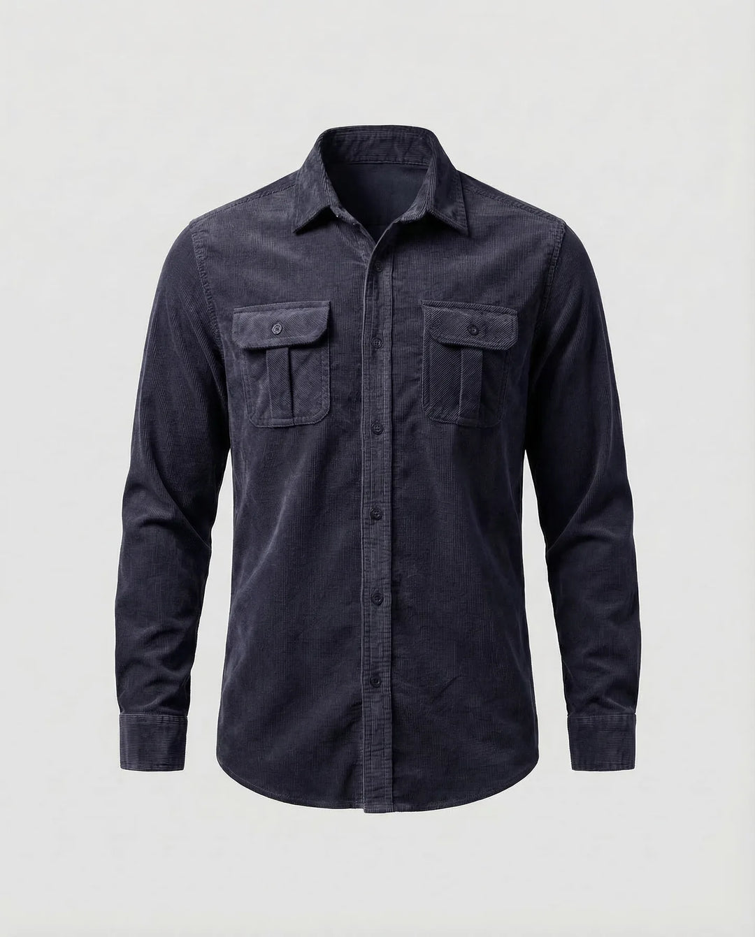 Navy Blue Men's Corduroy Shirt with Chest Pockets - Dark Variant