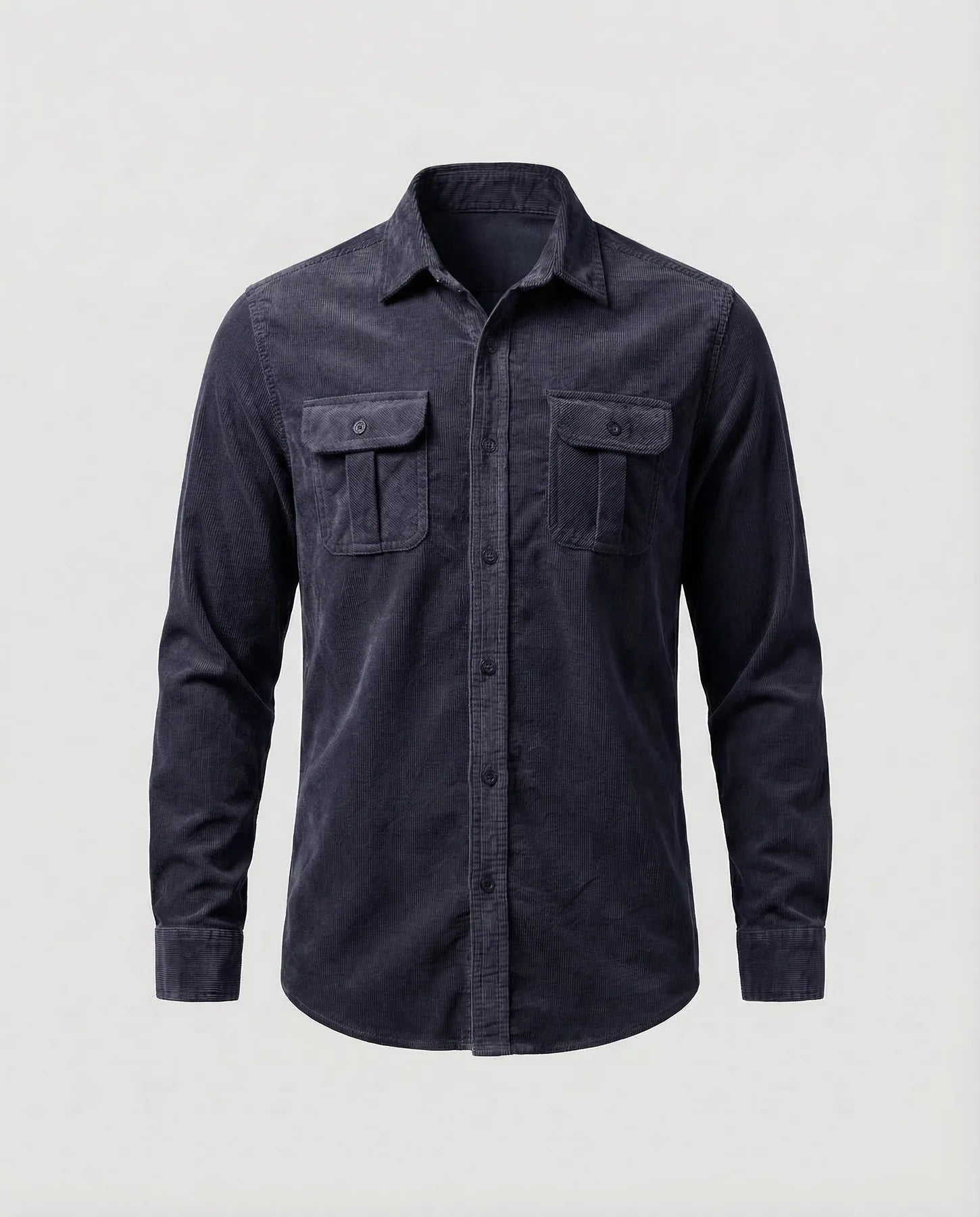 Navy Blue Men's Corduroy Shirt with Chest Pockets - Dark Variant