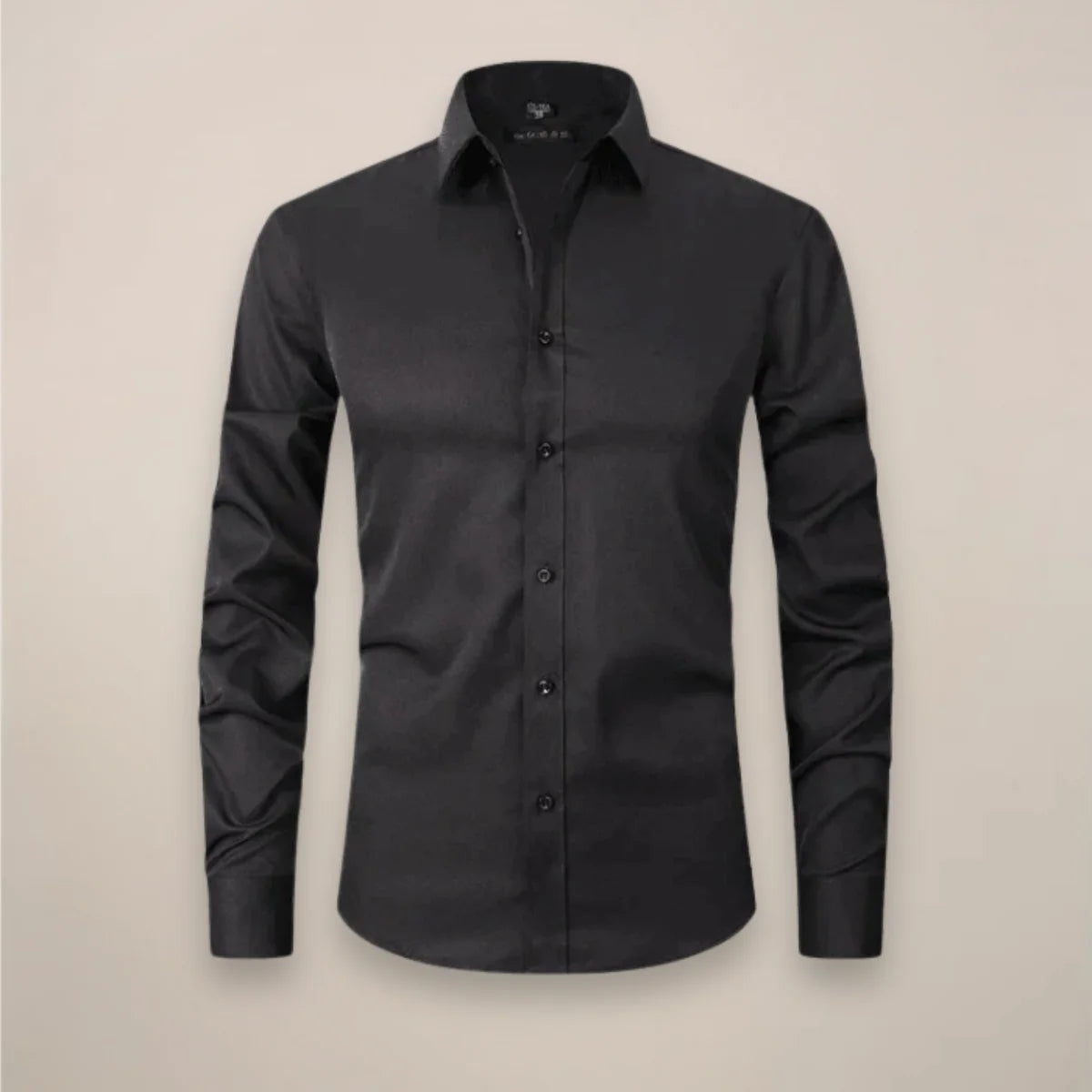 Black Men's Long Sleeve Shirt Classic Fit - Flat Lay Dark