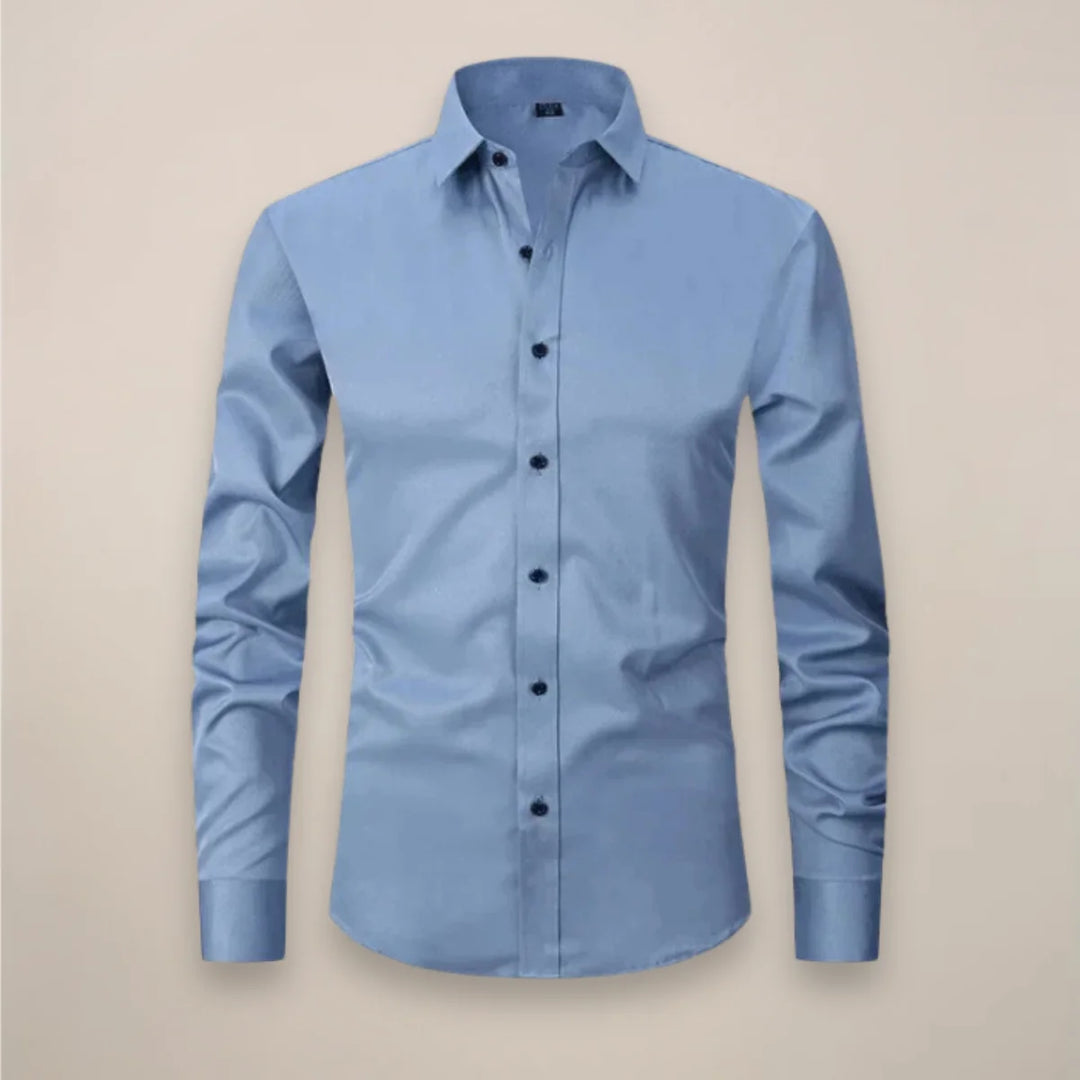 Light Blue Men's Long Sleeve Shirt Classic Fit - Flat Lay